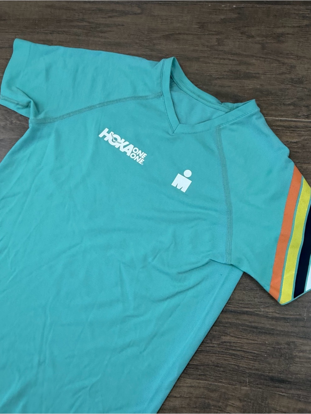 HOKA Ironman Womens Small Aqua Shirt Womens Running Athletic Workout